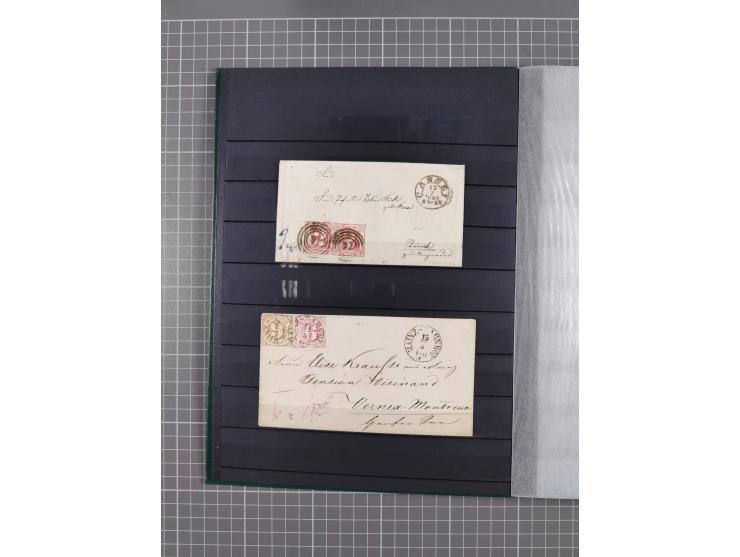 1857/67 (ca.), ein unfrankierter und 25 frankierte Briefe in das europäische Ausland, diverse Portostufen und Frankatur-Kombi