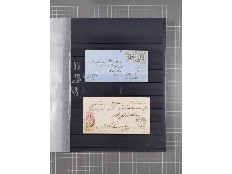 1857/67 (ca.), ein unfrankierter und 25 frankierte Briefe in das europäische Ausland, diverse Portostufen und Frankatur-Kombi