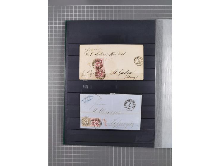 1857/67 (ca.), ein unfrankierter und 25 frankierte Briefe in das europäische Ausland, diverse Portostufen und Frankatur-Kombi