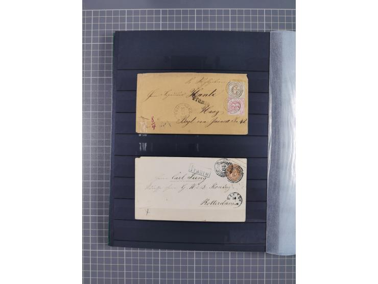 1857/67 (ca.), ein unfrankierter und 25 frankierte Briefe in das europäische Ausland, diverse Portostufen und Frankatur-Kombi