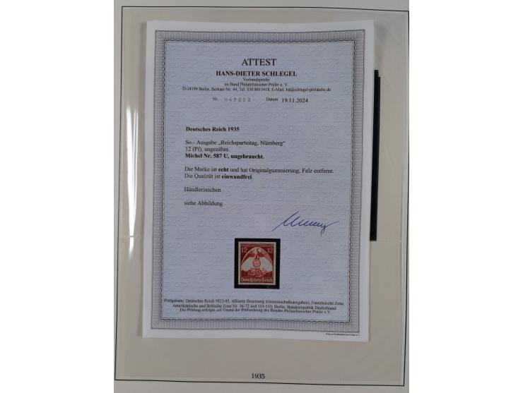 1933/45, meist postfrische Sammlung im Lindner-Falzlosalbum komplett mit vielen Besonderheiten. Mi. 482-495 postfrisch, Höchs