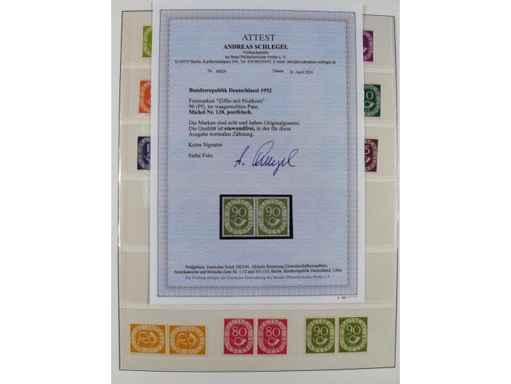 1951/94, postfrische Sammlung Dauerserien, dabei Posthorn in waagerechten oder senkrechten Paaren mit 3 Attesten und 6 Befund