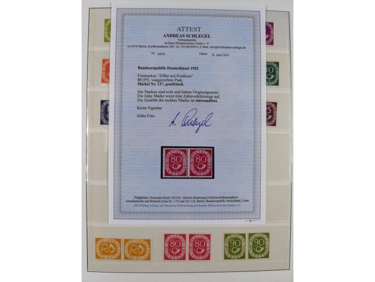 1951/94, postfrische Sammlung Dauerserien, dabei Posthorn in waagerechten oder senkrechten Paaren mit 3 Attesten und 6 Befund
