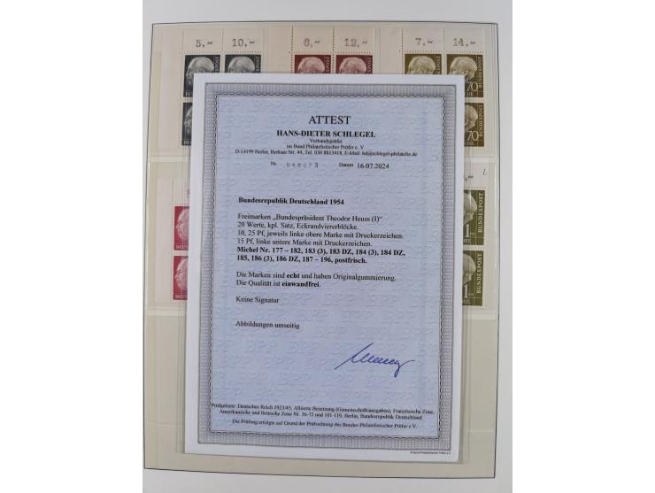 1951/94, postfrische Sammlung Dauerserien, dabei Posthorn in waagerechten oder senkrechten Paaren mit 3 Attesten und 6 Befund