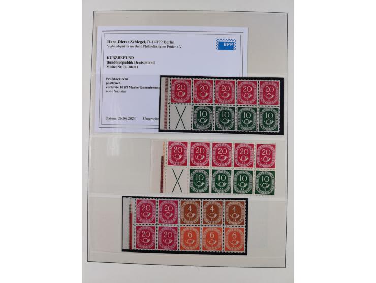 1951/54, gestempelte und meist postfrische Sammlung Zusammendrucke Posthorn und Heuss mit vielen geprüften Stücken wie H-Bl. 