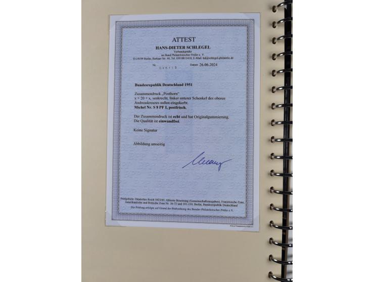 1951/54, gestempelte und meist postfrische Sammlung Zusammendrucke Posthorn und Heuss mit vielen geprüften Stücken wie H-Bl. 