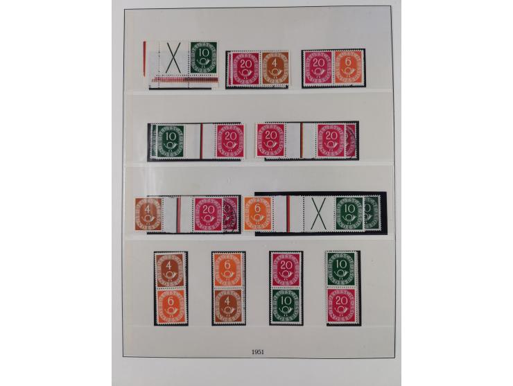 1951/54, gestempelte und meist postfrische Sammlung Zusammendrucke Posthorn und Heuss mit vielen geprüften Stücken wie H-Bl. 