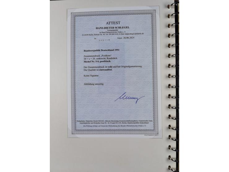 1951/54, gestempelte und meist postfrische Sammlung Zusammendrucke Posthorn und Heuss mit vielen geprüften Stücken wie H-Bl. 