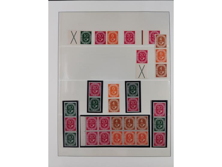 1951/54, gestempelte und meist postfrische Sammlung Zusammendrucke Posthorn und Heuss mit vielen geprüften Stücken wie H-Bl. 