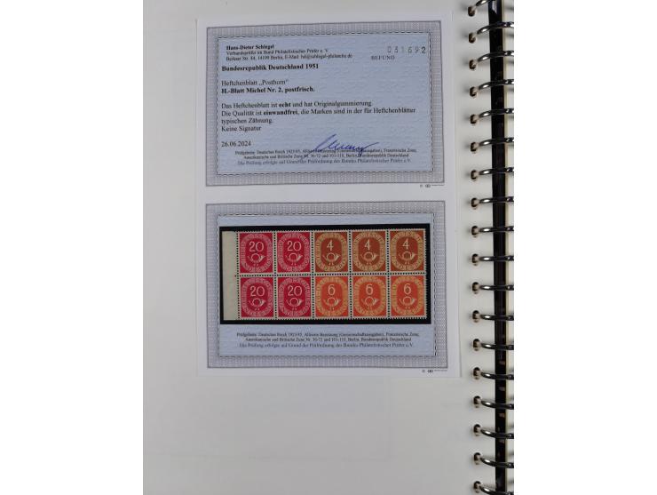 1951/54, gestempelte und meist postfrische Sammlung Zusammendrucke Posthorn und Heuss mit vielen geprüften Stücken wie H-Bl. 