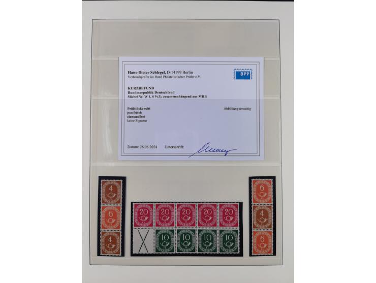1951/54, gestempelte und meist postfrische Sammlung Zusammendrucke Posthorn und Heuss mit vielen geprüften Stücken wie H-Bl. 
