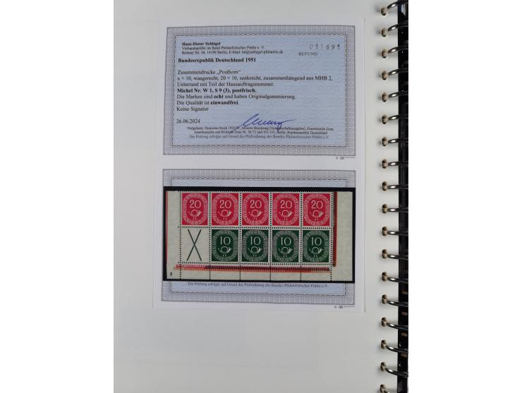 1951/54, gestempelte und meist postfrische Sammlung Zusammendrucke Posthorn und Heuss mit vielen geprüften Stücken wie H-Bl. 