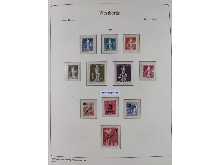 1948/90, postfrische komplette Sammlung Berlin im Vordruck-Album, dabei Besonderheiten wie Mi. 33 verschobener Aufdruck, gepr