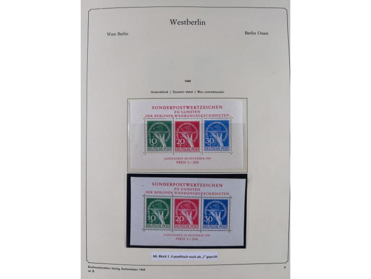 1948/90, postfrische komplette Sammlung Berlin im Vordruck-Album, dabei Besonderheiten wie Mi. 33 verschobener Aufdruck, gepr
