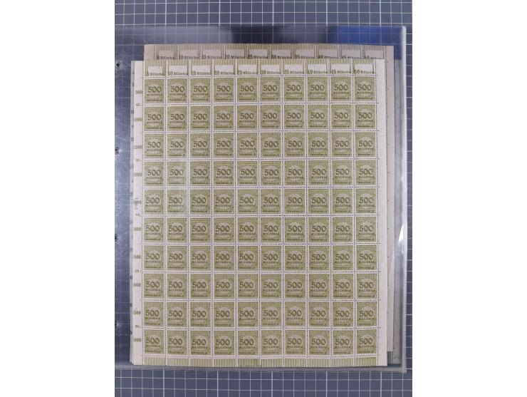 1923, meist postfrische Partie mit 2 Bogen Mi.-Nr. 321 und 4 Bogen Mi.-Nr. 324, alle Bogen in Platte/Walze gedruckt, jeweils 