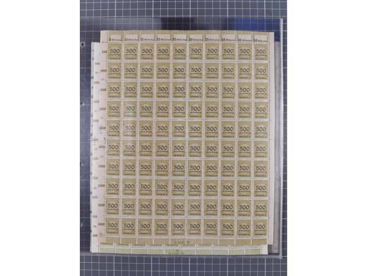 1923, meist postfrische Partie mit 2 Bogen Mi.-Nr. 321 und 4 Bogen Mi.-Nr. 324, alle Bogen in Platte/Walze gedruckt, jeweils 