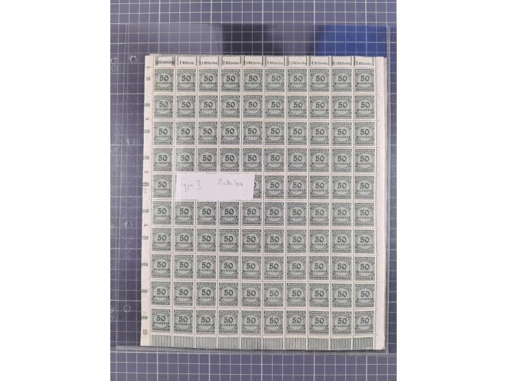 1923, meist postfrische Partie mit 2 Bogen Mi.-Nr. 321 und 4 Bogen Mi.-Nr. 324, alle Bogen in Platte/Walze gedruckt, jeweils 