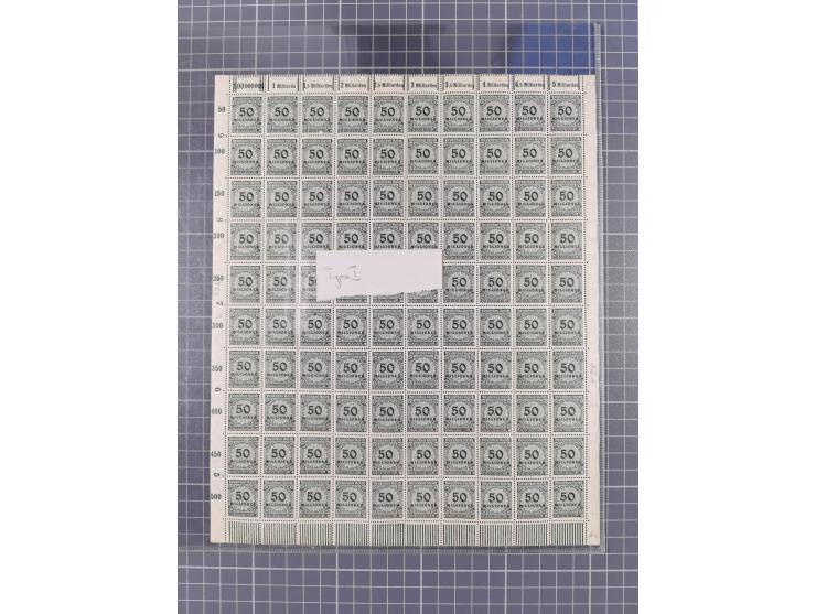 1923, meist postfrische Partie mit 2 Bogen Mi.-Nr. 321 und 4 Bogen Mi.-Nr. 324, alle Bogen in Platte/Walze gedruckt, jeweils 