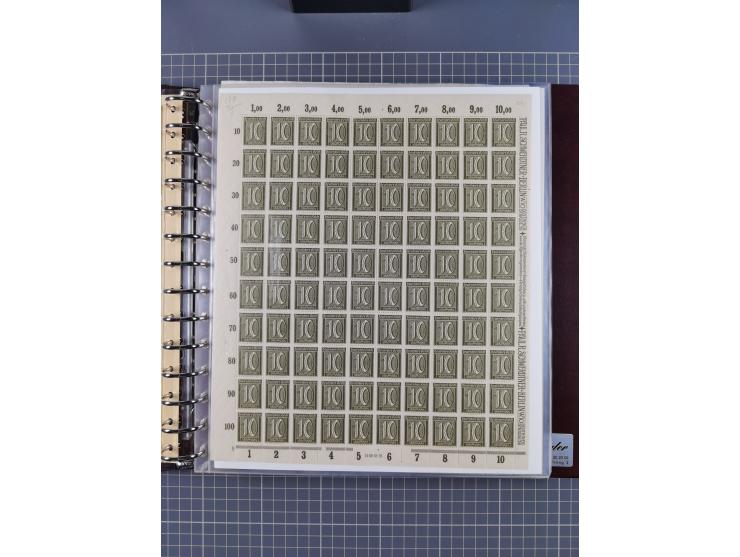 1921, 5 Pfg.-20 M., je in kpl. Bogen, dabei 10 Pfg. ungefaltet, postfrisch kleines Aufklammerungsloch im Rand und leichte Ble