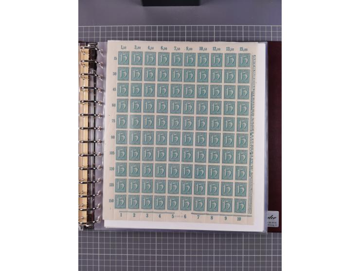 1921, 5 Pfg.-20 M., je in kpl. Bogen, dabei 10 Pfg. ungefaltet, postfrisch kleines Aufklammerungsloch im Rand und leichte Ble