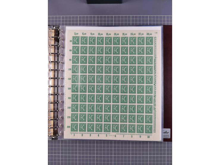 1921, 5 Pfg.-20 M., je in kpl. Bogen, dabei 10 Pfg. ungefaltet, postfrisch kleines Aufklammerungsloch im Rand und leichte Ble