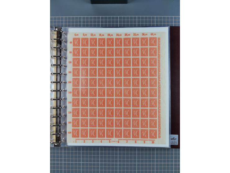 1921, 5 Pfg.-20 M., je in kpl. Bogen, dabei 10 Pfg. ungefaltet, postfrisch kleines Aufklammerungsloch im Rand und leichte Ble