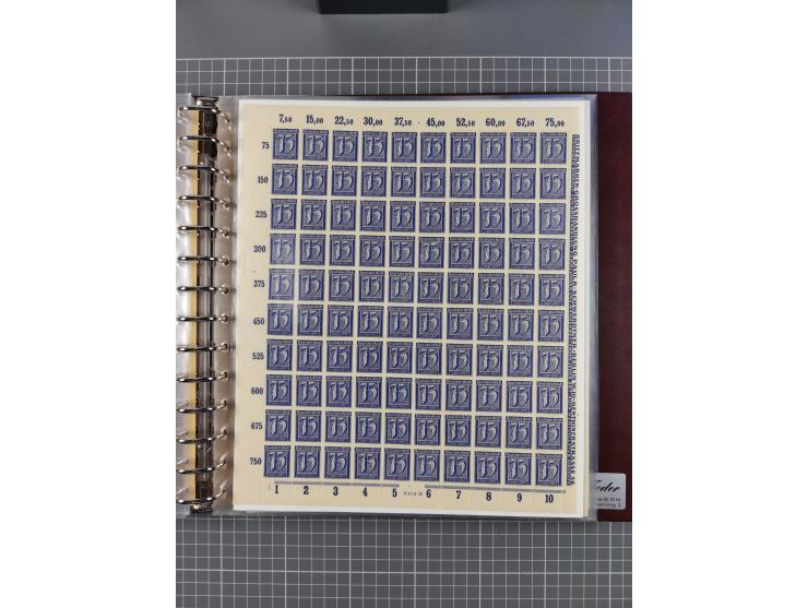 1921, 5 Pfg.-20 M., je in kpl. Bogen, dabei 10 Pfg. ungefaltet, postfrisch kleines Aufklammerungsloch im Rand und leichte Ble