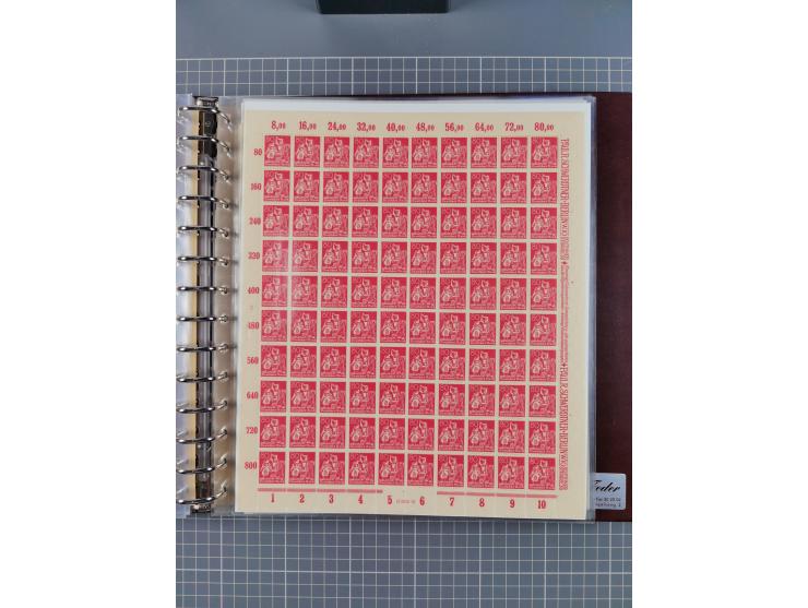 1921, 5 Pfg.-20 M., je in kpl. Bogen, dabei 10 Pfg. ungefaltet, postfrisch kleines Aufklammerungsloch im Rand und leichte Ble