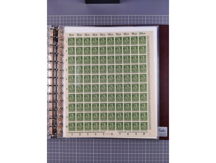 1921, 5 Pfg.-20 M., je in kpl. Bogen, dabei 10 Pfg. ungefaltet, postfrisch kleines Aufklammerungsloch im Rand und leichte Ble