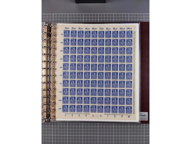 1921, 5 Pfg.-20 M., je in kpl. Bogen, dabei 10 Pfg. ungefaltet, postfrisch kleines Aufklammerungsloch im Rand und leichte Ble