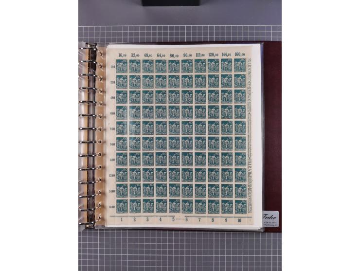 1921, 5 Pfg.-20 M., je in kpl. Bogen, dabei 10 Pfg. ungefaltet, postfrisch kleines Aufklammerungsloch im Rand und leichte Ble