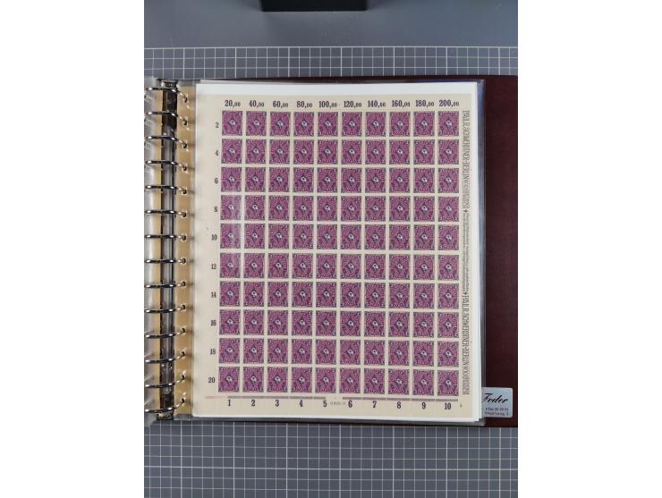 1921, 5 Pfg.-20 M., je in kpl. Bogen, dabei 10 Pfg. ungefaltet, postfrisch kleines Aufklammerungsloch im Rand und leichte Ble