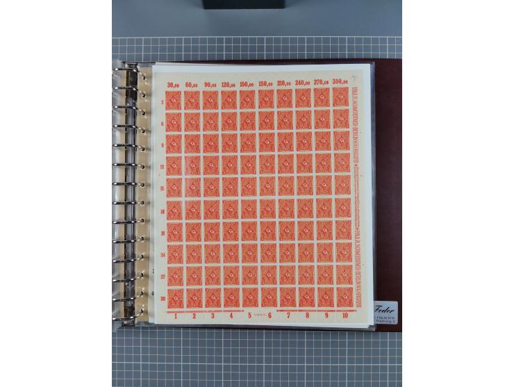 1921, 5 Pfg.-20 M., je in kpl. Bogen, dabei 10 Pfg. ungefaltet, postfrisch kleines Aufklammerungsloch im Rand und leichte Ble