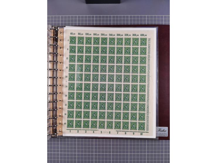 1921, 5 Pfg.-20 M., je in kpl. Bogen, dabei 10 Pfg. ungefaltet, postfrisch kleines Aufklammerungsloch im Rand und leichte Ble