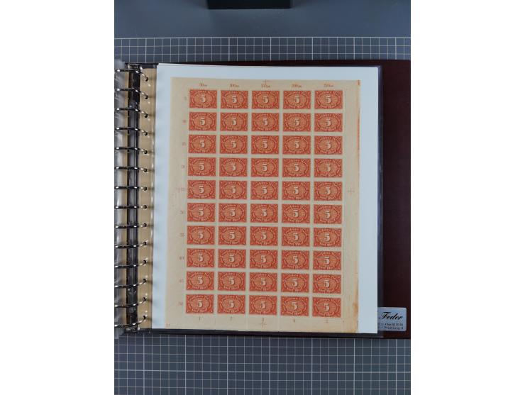 1921, 5 Pfg.-20 M., je in kpl. Bogen, dabei 10 Pfg. ungefaltet, postfrisch kleines Aufklammerungsloch im Rand und leichte Ble