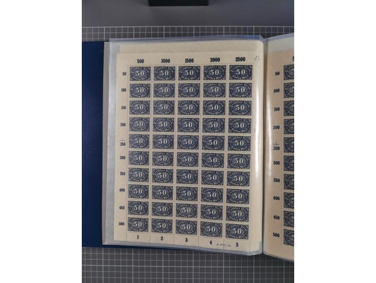 1922, meist postfrische Sammlung mit 100 Bogen ex Mi.-Nr. 246-57, teils sign. INFLA Berlin, in guter Erhaltung, teils übliche