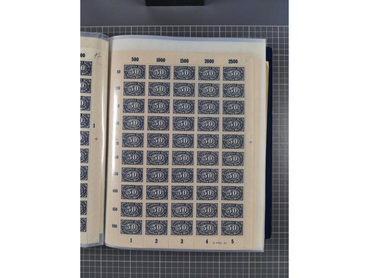 1922, meist postfrische Sammlung mit 100 Bogen ex Mi.-Nr. 246-57, teils sign. INFLA Berlin, in guter Erhaltung, teils übliche