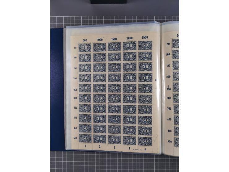 1922, meist postfrische Sammlung mit 100 Bogen ex Mi.-Nr. 246-57, teils sign. INFLA Berlin, in guter Erhaltung, teils übliche