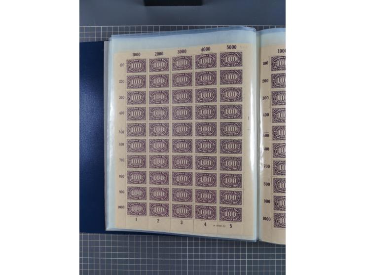 1922, meist postfrische Sammlung mit 100 Bogen ex Mi.-Nr. 246-57, teils sign. INFLA Berlin, in guter Erhaltung, teils übliche