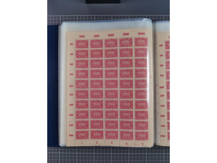 1922, meist postfrische Sammlung mit 100 Bogen ex Mi.-Nr. 246-57, teils sign. INFLA Berlin, in guter Erhaltung, teils übliche