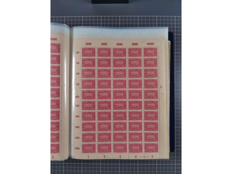 1922, meist postfrische Sammlung mit 100 Bogen ex Mi.-Nr. 246-57, teils sign. INFLA Berlin, in guter Erhaltung, teils übliche