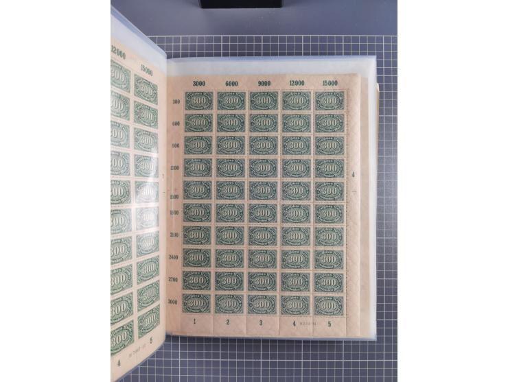 1922, meist postfrische Sammlung mit 100 Bogen ex Mi.-Nr. 246-57, teils sign. INFLA Berlin, in guter Erhaltung, teils übliche