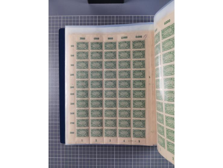 1922, meist postfrische Sammlung mit 100 Bogen ex Mi.-Nr. 246-57, teils sign. INFLA Berlin, in guter Erhaltung, teils übliche