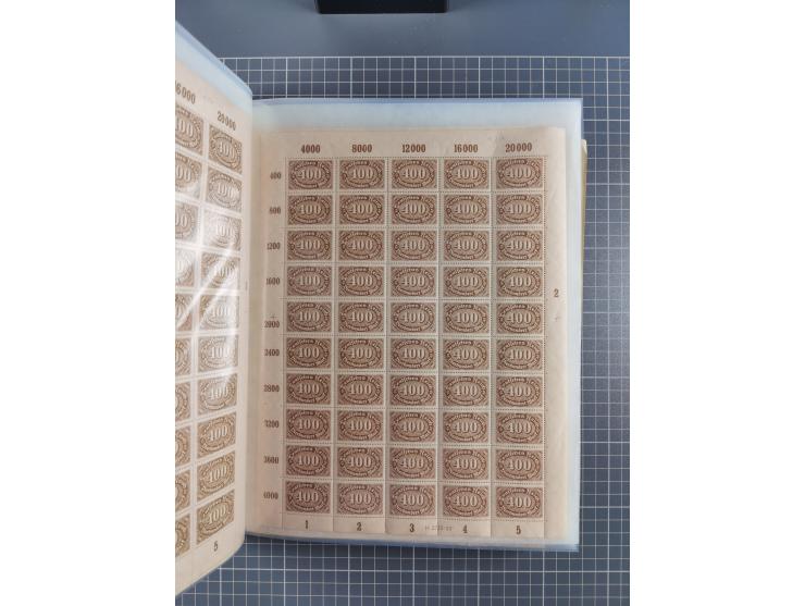 1922, meist postfrische Sammlung mit 100 Bogen ex Mi.-Nr. 246-57, teils sign. INFLA Berlin, in guter Erhaltung, teils übliche