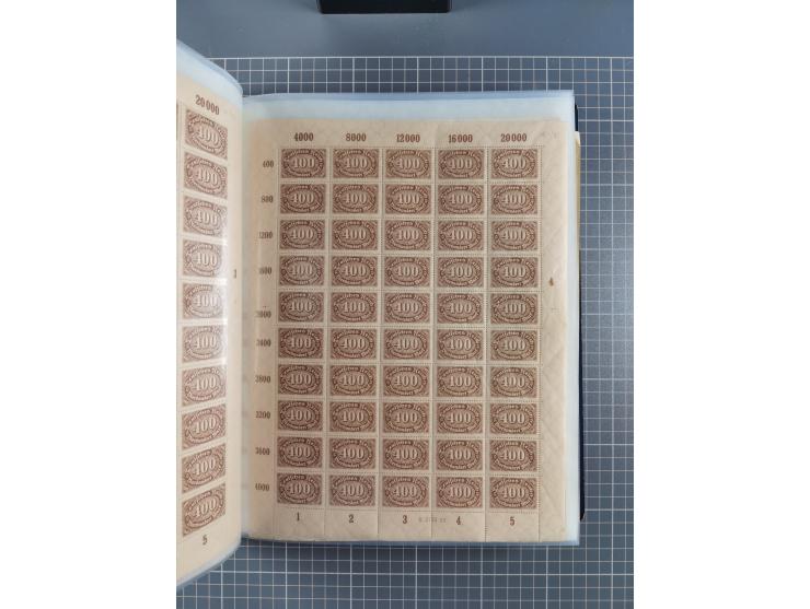 1922, meist postfrische Sammlung mit 100 Bogen ex Mi.-Nr. 246-57, teils sign. INFLA Berlin, in guter Erhaltung, teils übliche