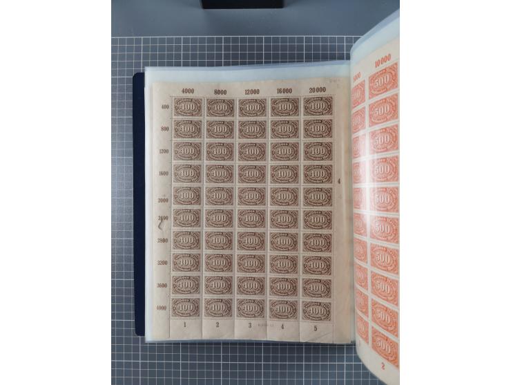 1922, meist postfrische Sammlung mit 100 Bogen ex Mi.-Nr. 246-57, teils sign. INFLA Berlin, in guter Erhaltung, teils übliche