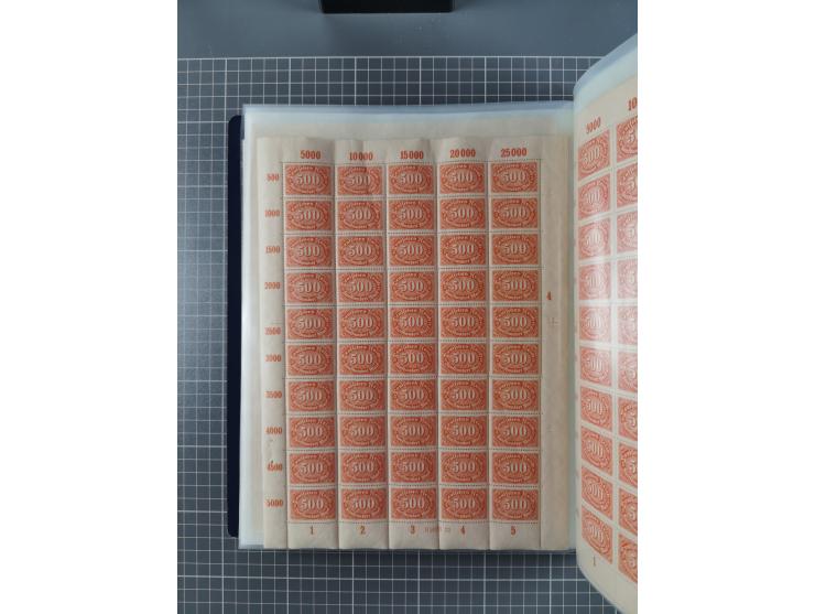 1922, meist postfrische Sammlung mit 100 Bogen ex Mi.-Nr. 246-57, teils sign. INFLA Berlin, in guter Erhaltung, teils übliche