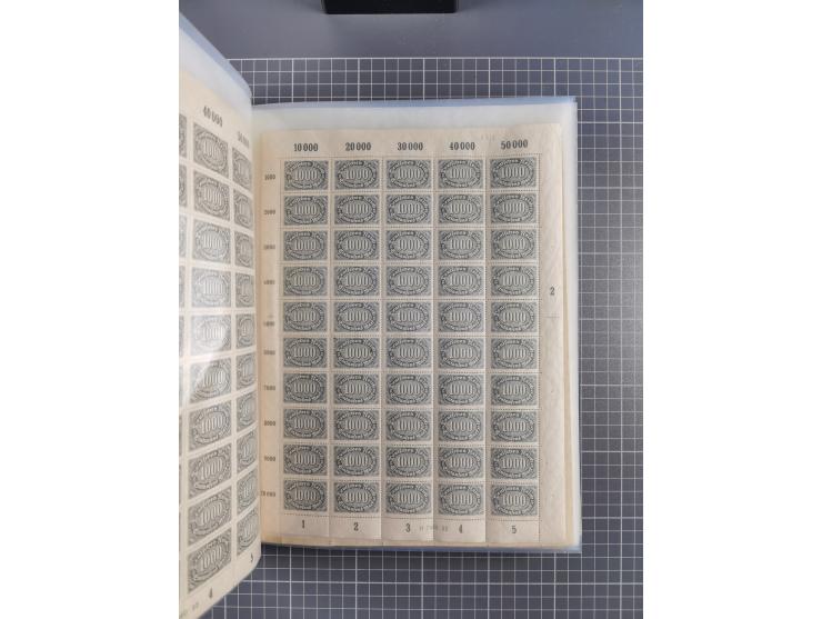 1922, meist postfrische Sammlung mit 100 Bogen ex Mi.-Nr. 246-57, teils sign. INFLA Berlin, in guter Erhaltung, teils übliche