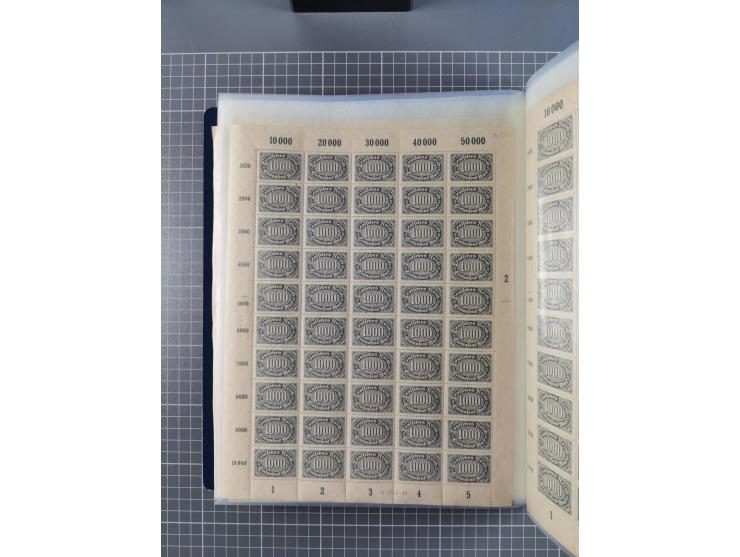 1922, meist postfrische Sammlung mit 100 Bogen ex Mi.-Nr. 246-57, teils sign. INFLA Berlin, in guter Erhaltung, teils übliche