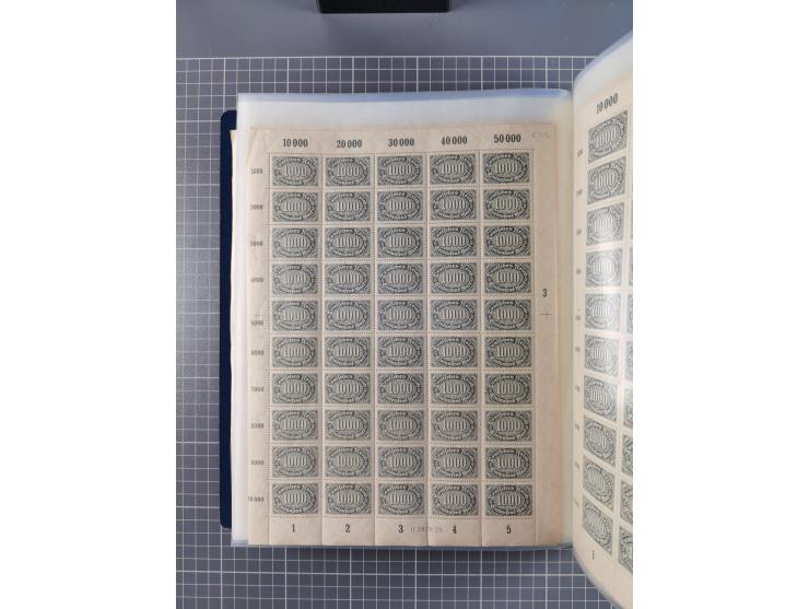 1922, meist postfrische Sammlung mit 100 Bogen ex Mi.-Nr. 246-57, teils sign. INFLA Berlin, in guter Erhaltung, teils übliche